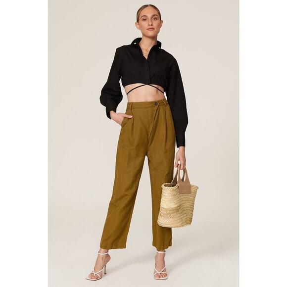 Mara Hoffman Almeria Linen Trouser Pants in Olive Size 8 - Picture 1 of 10